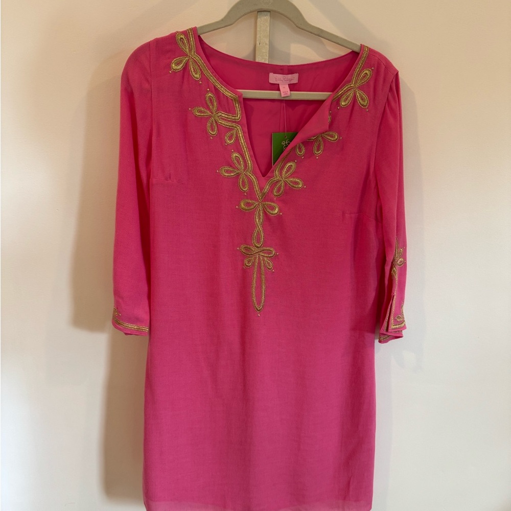 Lilly Pulitzer Pink Tunic Dress with Gold Embroidery